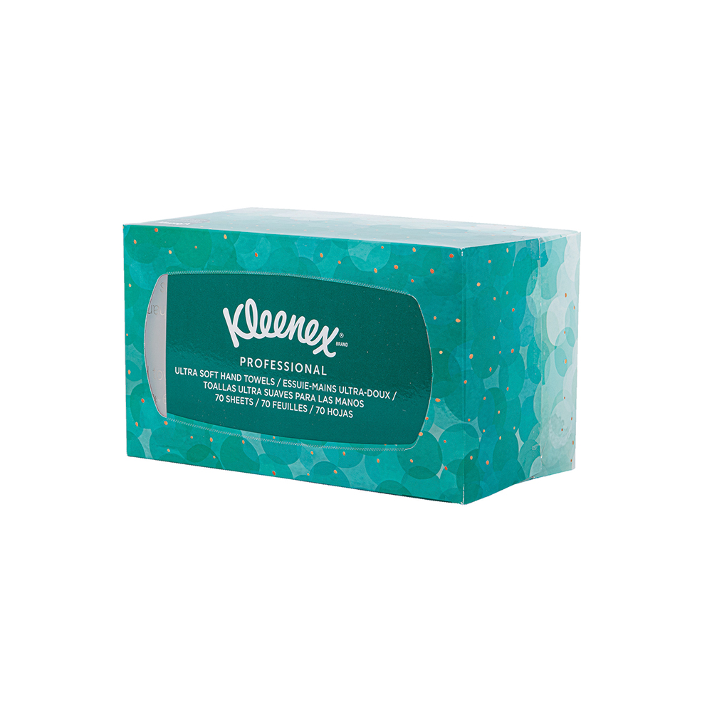 Boîte distributrice de 70 essuie-mains pliés enchevêtrés Kleenex