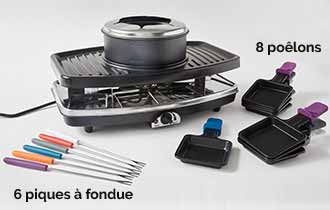 Appareil 3 En 1 Raclette, Fondue Et Gril - 8 Personnes - 1100W - Revêtement Anti-adhésif