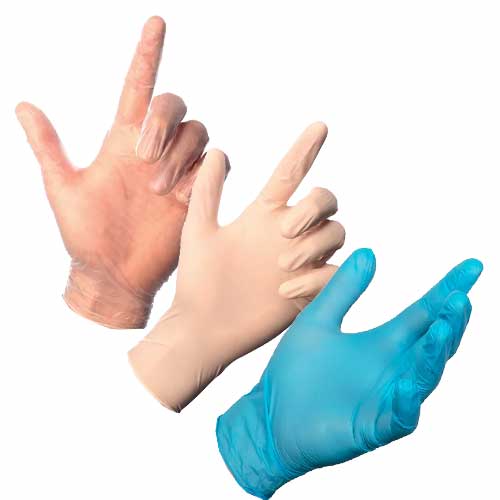 Gants jetables vinyle, latex, nitrile