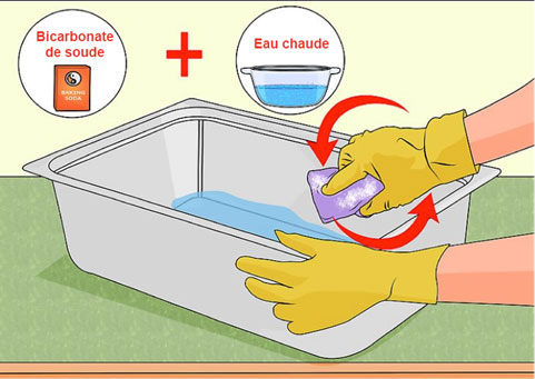 Utiliser du bicarbonate de soude s'il reste encore des particules d'huile