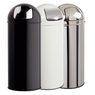 Poubelle Push Rossignol 45L couvercle à trappe, noir, blanc, inox