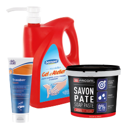 Savons, lingettes mains industriels, pour atelier