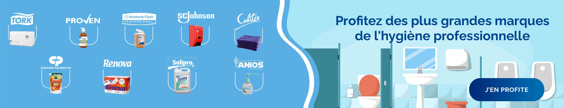 Les plus grandes marques en produits d'hygiène professionnelle : papier toilette, essuie-mains, savon…